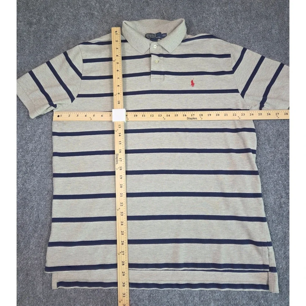 Polo Ralph Lauren Polo Shirt Mens XXL Grey Navy Blue Striped Short Sleeve Cotton